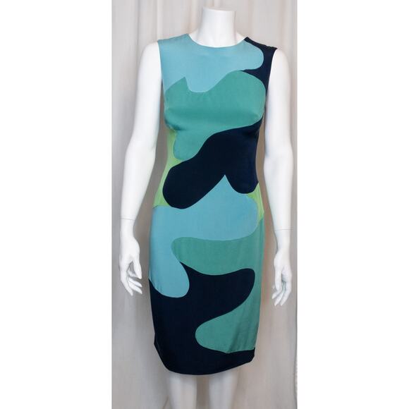 LELA ROSE Groovy Blue Abstract Print 100% Silk Sleeveless Sheath Dress US 2 - Picture 3 of 12